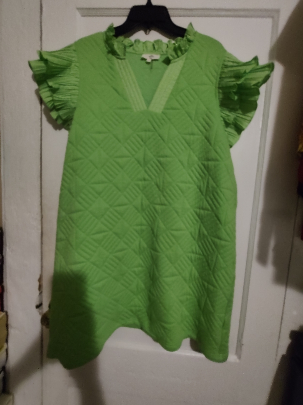 entro Lime Green Quilted Dress with Ruffle Sleeves